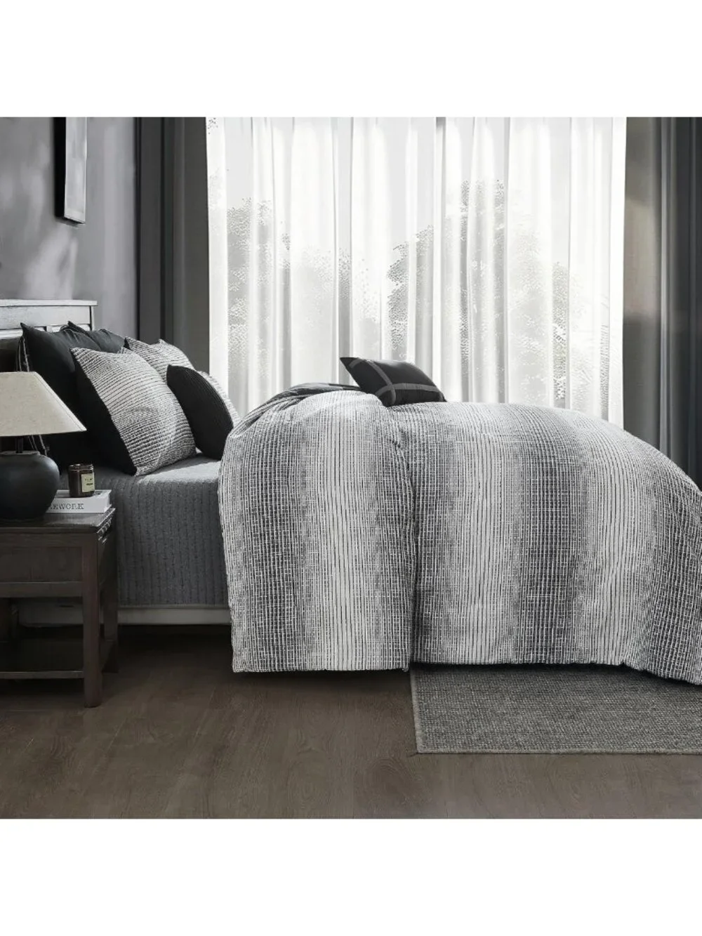 Cozy King Comforter Set - Soft Reversible Waffle Weave, 5-Piece White & Grey